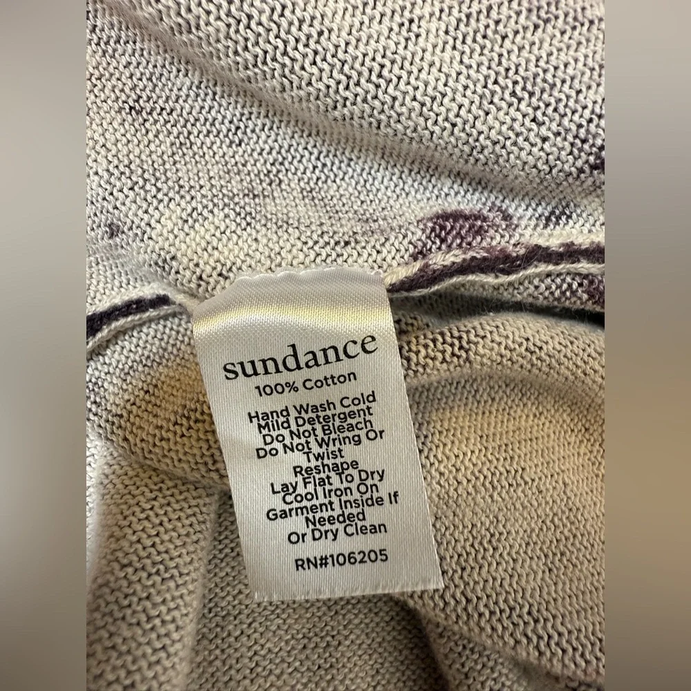 Sundance Glissade Plum V-Neck Print Sweater 100% Cotton Size Medium - Picture 5 of 6